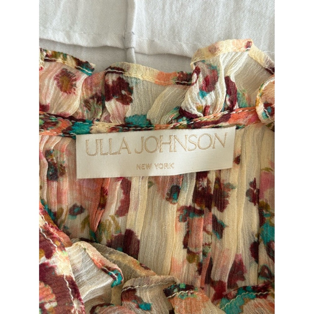 Ulla Johnson Silk Floral Blouse Size 6 Yellow Ruffle Boho Romantic Top - Picture 5 of 6